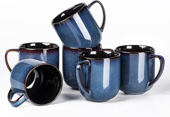 LERATIO 12OZ Ceramic Coffee Mugs Set of 6, Large Porcelain Coffee Cups With Large Handle For Latte,Cappuccino,Milk,Cocoa,|Dishwasher&Microwave Safe Mug Sets,Ideal for Man,Woman,Dad, Mom-Blue