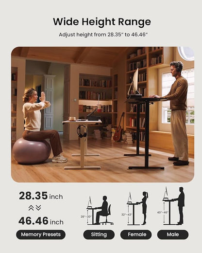 ProtoArc Standing Desk with Dual Monitor Stand Riser, 48 x 24 Inches Height Adjustable Desk with Storage, Electric Stand up Desk with Laptop Stand (Black/White)