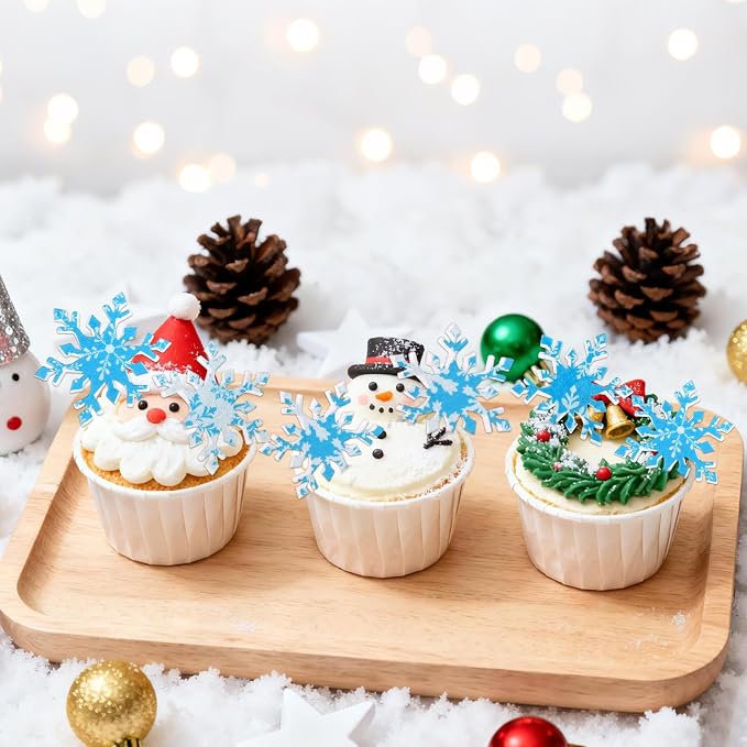 168pcs Edible Snowflake Cake Decorations, Wafer Paper Cupcake Toppers Winter Frozen Theme Snowflakes Decorations for Christmas Holiday Party Supplies
