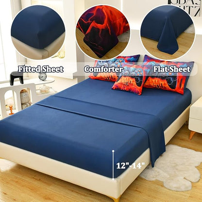 Game Console Twin Comforter Set with Sheets, Microfiber 6 Pcs Bed in A Bag Twin Size Gamer Bedding Set for Boys Kids Teens