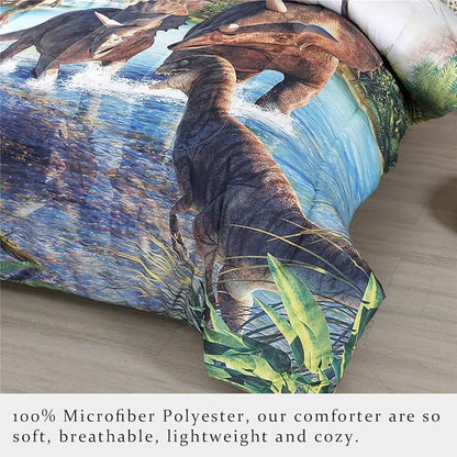 WINLIFE Dinosaur Comforter Set Twin Kids Bedding Set T-Rex Jurassic Jungle Dino Comforter Sets for Boys Teens, Lightweight Easy Care Bedding (2 Pieces, Twin)