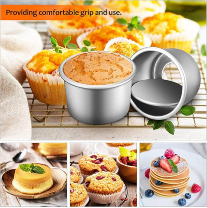 2Inch Cake Pan Set of 4, Nonstick Stainless Steel Smash Cake Pans, Round Mini Cake Pans Tin Small Size for Baking Muffin Fondant Cheesecake Mold Healthy Dishwasher Safe