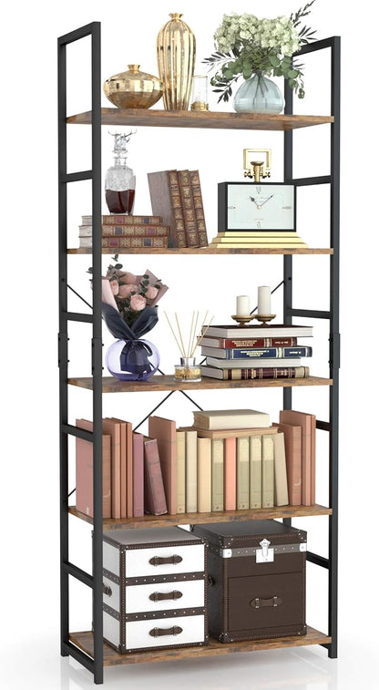 NUMENN 5 Tier Bookshelf, Tall Bookcase Shelf Storage Organizer, Modern Book shelf for Bedroom, Living Room and Home Office, Vintage
