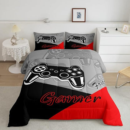 Feelyou Gamer Comforter Set for Boys Teens Gaming Bedding Set Video Game Contoller Home Decor for Kids Down Alternative Comforter King Size 3 Pieces 1 Comforter with 2 Pillowcases