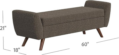 HomePop Modern Storage Bench with Wood Legs Home Décor|Bench with Storage for Living Room & Bedroom - Dark Brown Boucle