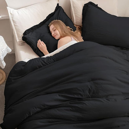 Andency Black Comforter Set Twin Size, 2 Pieces Boho Tassel Lightweight Bedding Comforter Sets, All Season Soft Fluffy Fringe Bed Set (66x90In Comforter & 1 Pillowcase)