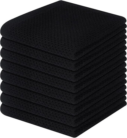Homaxy 100% Cotton Waffle Weave Kitchen Dish Cloths 8-Pack, Black | 12 x 12 Inches, Ultra Soft Absorbent Dish Towels, Quick Drying Dish Rags with Hanging Loop