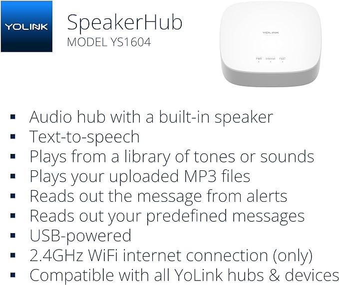 YoLink LoRa Smart Door Sensor Starter Kit: SpeakerHub Audio Hub & Door Sensor - Up to 1/4 Mile Range, Door Left-Open Reminders, up to 5 Year Batteries, Alexa, IFTTT, Home Assistant (2.4GHz WiFi Reqd)
