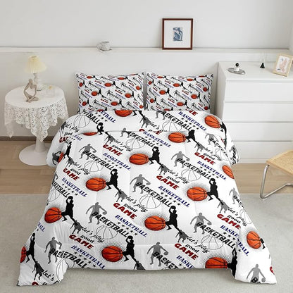 Erosebridal Teen Boys Basketball Bedding Queen Size Basketball Player Quilt Set Kids Girls Sports Bed Comforter Set All Season,Soft Lightweight Duvet Set 1 Basketball Comforter and 2 Pillow Cases