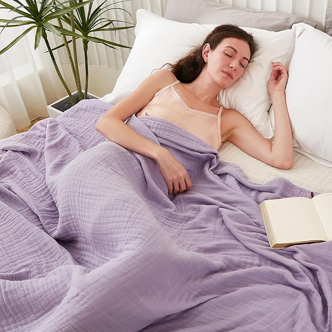 EMME Cotton Throw Blanket for Couch Soft Muslin Blankets 50"x60" Lightweight Breathable Blanket All Season Gauze Blanket, Lavender
