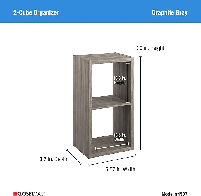 ClosetMaid 4537 Decorative Open Back 2-Cube Storage Organizer, Graphite Gray