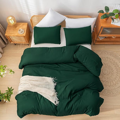Queen Comforter Set Boho Emerald Green Comforter with 2Pillowcases Soft Microfiber Dark Green 3 Piece Bedding Comforter Set for All Season