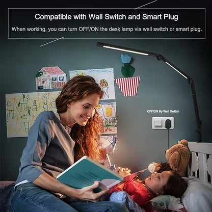 Desk Lamp, LED Desk Lamp with Clamp for Home Office, High Brightness Dimmable Desk Light, Adjustable Color Temperature Swing Arm Architect Lamp with Memory & Timing,Touch control Clamp Lamp