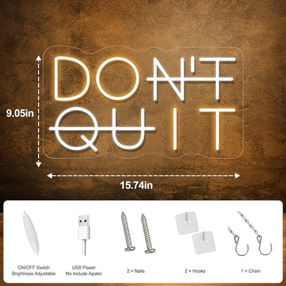 Don't Quit LED Neon Sign for Wall Decor, DO IT Neon Lights Party Decorations, USB Powered Switch Neon Lights lighting adjustable for Office Room, Gym Room, Man Cave, Gamer Room