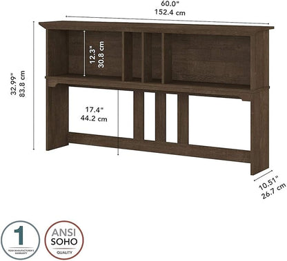 Bush Furniture Salinas Hutch, Desk Attachment with Shelf Storage for Home Office, 60W, Ash Brown
