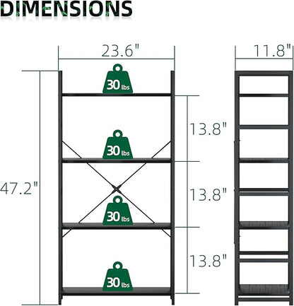 OTK 4 Tier Bookshelf, Tall Bookcase, Office Shelf Storage Organizer, Modern Book Shelf for Living Room, Bedroom, and Home Office, Black