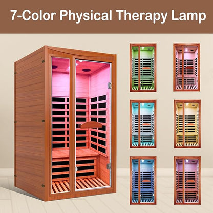 Home Far-Infrared Sauna Cabin - for 1-2 Persons Low Electromagnetic Radiation 1550W Indoor Spa Room Featuring Multicoloured Lighting Bluetooth Speaker and Control Panel