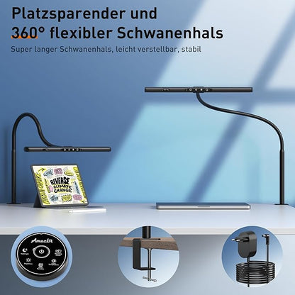 Desk Lamp for Home Office, Desk Light with Clamp, Office Lamp with Remote & Gesture Sensing, Monitor Light Bar, Adjustable Color Temperature & Brightness, 12W