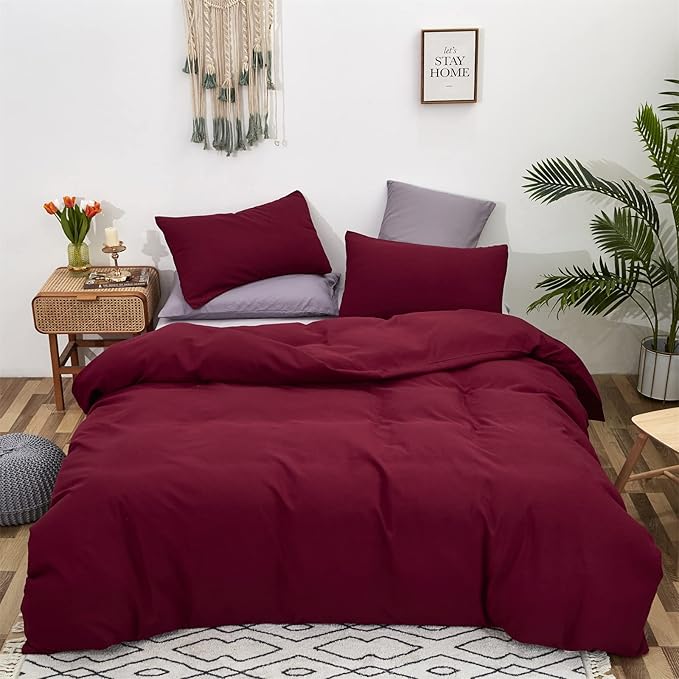 Burgundy Comforter Set King Size Dark Red Bedding Set Pure Burgundy Beddig Soft Durable Quilt Set Women Durable Lightweight Plain Burgundy Blanket Men Breathable Dark Red Bed Comforter Set