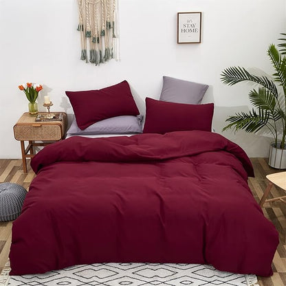 Burgundy Comforter Full Size Dark Red Bedding Set Soft Pure Burgundy Comforter Set Durable Burgundy 3 PCs Bed Set 1 Comforter with 2 Pillowcases