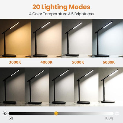 LASTAR Desk Lamp, Dimmable Eye-Protecting Table Lamps with Night Light, USB Charging Port, 4 Color Temperature Modes, 5 Brightness Levels, 1H Timer, Touch Control for Home Office Bedroom