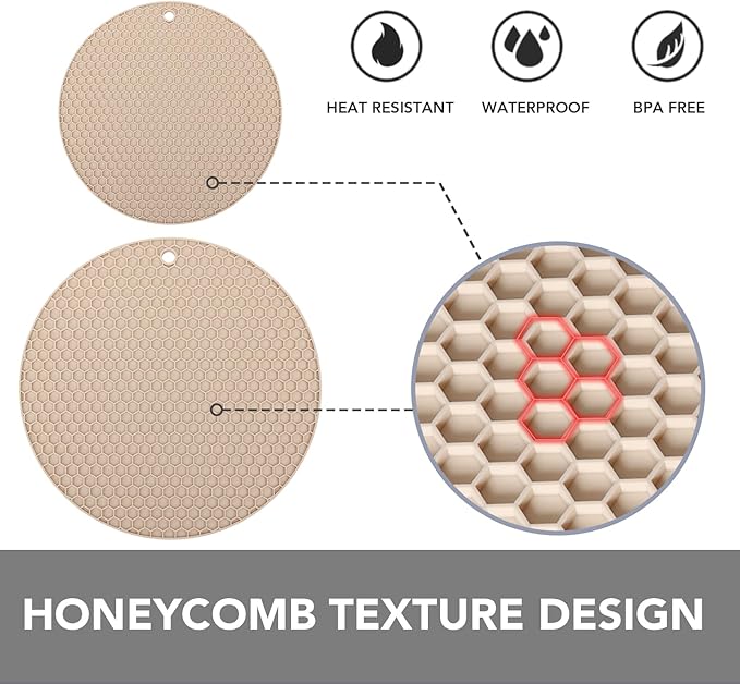 Joyhalo Trivets for Hot Dishes - Hot Pads for Kitchen, Silicone Pot Holders for Hot Pots and Pans, Silicone Mats for Kitchen Countertops, Table, Flexible Easy to Wash and Dry, Khaki