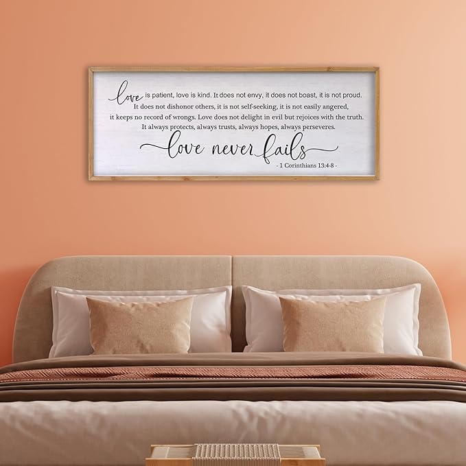 Love is Patient Love is Kind Wall Art 24×10 Inch Bible Verse 1 Corinthians 13 Christian Hanging Wood Framed Decor Sign (Wood)