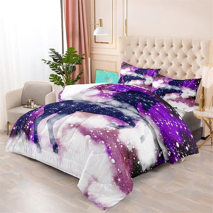 Galaxy Horse Comforter Set for Girls Purple Twin Bedding Set Magic Cloud Horse Bed Set Twin Size Bedroom Fashion 2 Piece Quilt Set, All Season 2 Piece 1 Twin Comforter + 1 Pillowcase