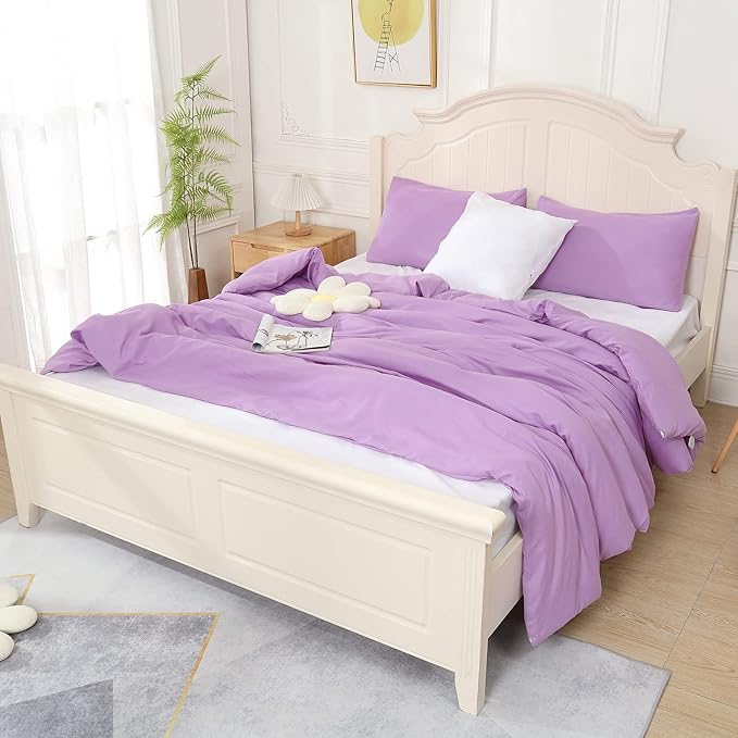 Lavender Purple Comforter King Size, Modern Bedding Set for Girls/Women, Cute Soft & Lightweight Chic Microfiber Bed Sets, 3 pcs-1 Comforter & 2 Pillowcases (104"x90")