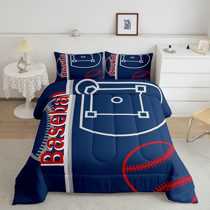 Feelyou Baseball Bedding Set King Size Sports Game Comforter Set for Kids Boys Girls Decor Baseball Gaming Comforter Microfiber Ball Duvet Set Bedroom Quilt Set