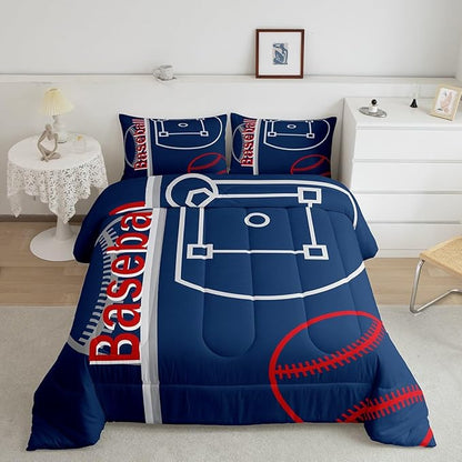 Feelyou Baseball Bedding Set King Size Sports Game Comforter Set for Kids Boys Girls Decor Baseball Gaming Comforter Microfiber Ball Duvet Set Bedroom Quilt Set