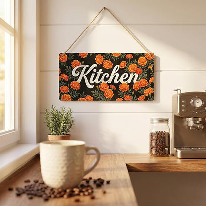 Rustic Farmhouse Kitchen Wall Decor Floral Wood Hanging Sign for Country Cottage Home Styling Vintage Art Plaque Thoughtful Housewarming Gift 12x6 Inches