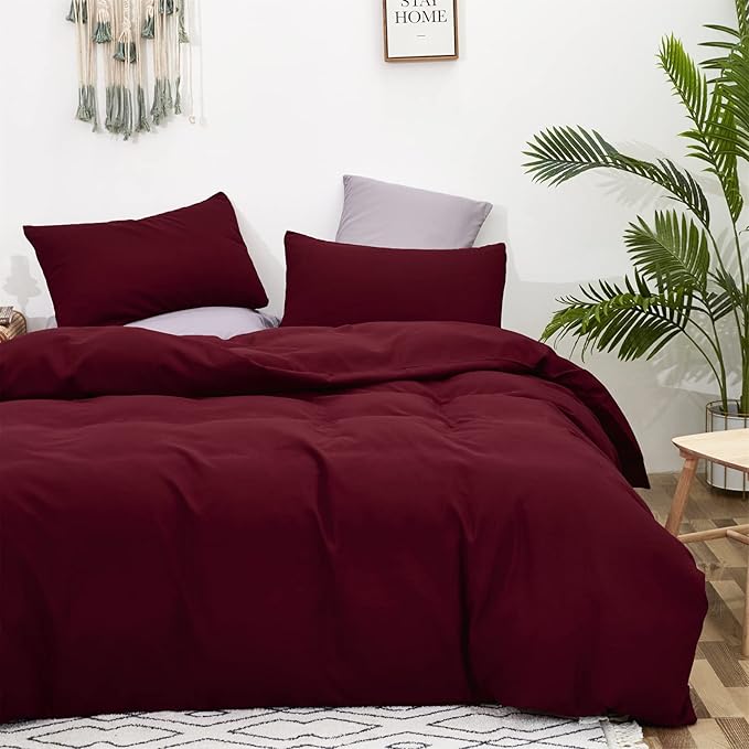 Burgundy Comforter Set Twin Size Dark Red Bedding Set Pure Burgundy Bedding Soft Durable Quilt Set Kids Lightweight Plain Burgundy Blanket Set Boys Girls Breathable Dark Red Bed Comforter