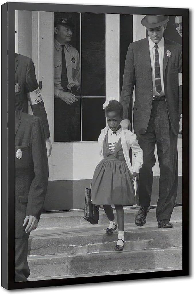 UXCBIA Young Black Girl Protesting, Ruby Bridges, Civil Rights Movement, Vintage Feminism Poster Canvas Poster Bedroom Decor Sports Landscape Office Room Decor Gift Black Frame 08x12in(20x30cm)