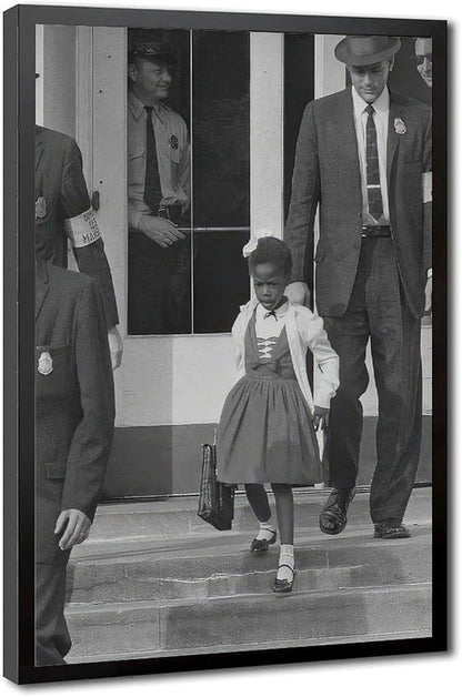 UXCBIA Young Black Girl Protesting, Ruby Bridges, Civil Rights Movement, Vintage Feminism Poster Canvas Poster Bedroom Decor Sports Landscape Office Room Decor Gift Black Frame 08x12in(20x30cm)
