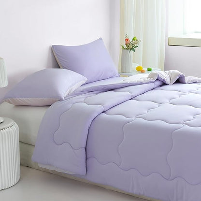 COTTEBED Reversible Softness Pink Purple Twin Comforters Sets for Girl Kids College Dorm, Cute Jersey Knit Lightweight Breathable Fluffy Cozy Comfy Bed Down Comforter Quilt for All Season Twin/Twin XL