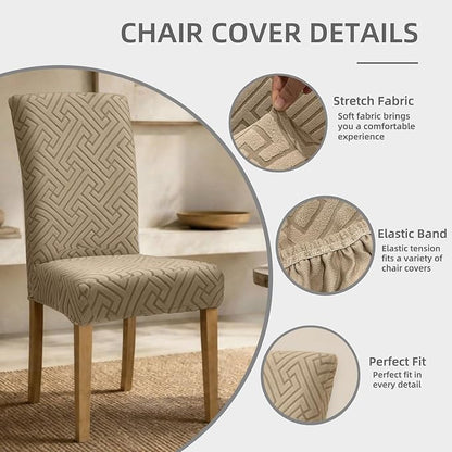 Promindfly Dining Chair Covers, 3D Jacquard Fabric Chair Covers for Dining Room, Anti-Scratch Chair Covers Set of 6, Stretch Washable Dining Chair Covers for Kitchen, Hotel