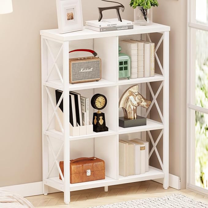 FATORRI 6 Cube Storage Organizer Shelf, Wood and Metal Cubby Bookcase, Modern Cube Bookshelf (White Oak)