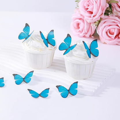 48PCS Blue Edible Butterfly Cake Toppers Butterflies for Cake Decorations | Colorful Small Pastel Cupcake Toppers Decorations for Birthday Party Wedding Cake Decorations