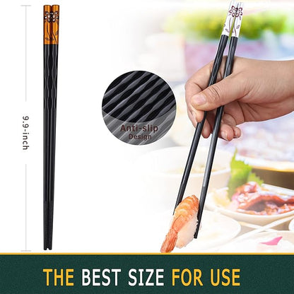 Fiberglass Chopsticks Series - Japanese Non-Slip Chopstick, Reusable Chop Sticks Dishwasher Safe, 5 Pairs, Gift Set, 9.9 Inches, Spring Flower