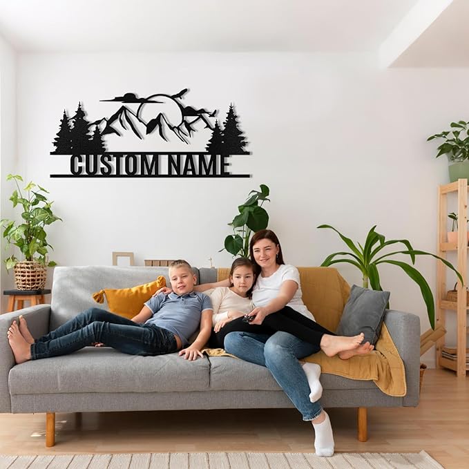 Personalized Mountain Metal Sign, Metal Mountain Wall Art Decor, Custom Family Name Sign, Custom Sign Outdoor Metal, Forest Home Decor Sign, Nature Wall Art, Cabin Decor, Housewarming Gifts