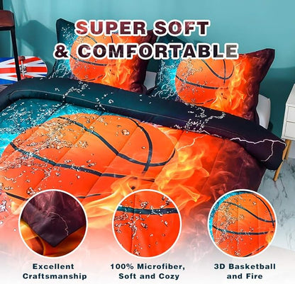 Andency Basketball Comforter Queen(90x90 Inch), 3 Pieces(1 Basketball Comforter, 2 Pillowcases) Sport Microfiber Comforter Set Bedding Set for Kids Boys Girls Teens