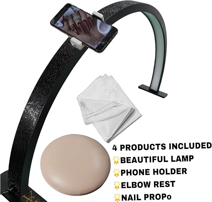 Half Moon Light for Nail Desk-4pcs Set-Half Moon Light-Half Moon Light for Esthetician-Half Moon Lamp for Nails-Nail Lamp for Desk-Nail Desk Light-BONUS Phone Holder,Nail Prop & Elbow Rest