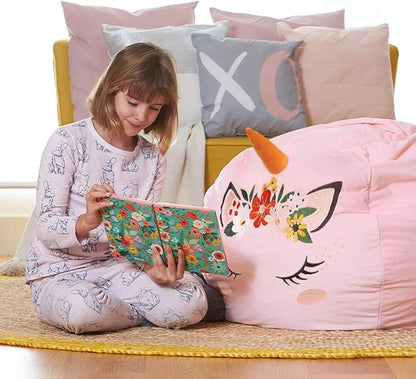Aubliss Stuffed Animal Storage, Velvet Bean Bag Chairs Cover, X-Large 38" Ultra Soft Kids Toy Storage Organizer for Blankets Towels Clothes, Unicorn Pink Floral