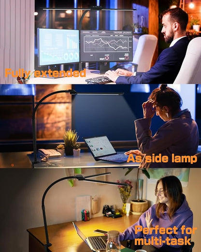 Desk Lamp with Clamp for Home Office - Eye-Caring Office Computer Led Desk Light with Flexible Gooseneck, 22W Bright Architect Study Clip Lamp for Desk Adjustable Task Lighting Stepless Dimming