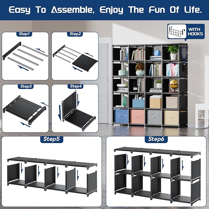 Mavivegue 20 Cube Book Shelf, Storage Organizer, Large DIY Bookcase, Metal Cube Bookshelf, Cubbies Closet Storage Organizer Shelves for Bedroom,Living Room,Home,Office