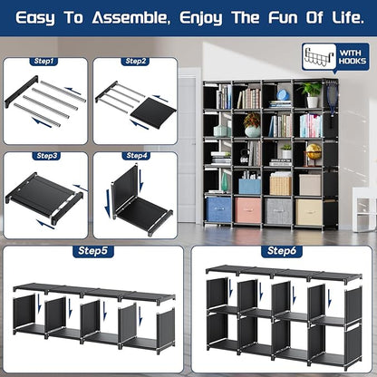 Mavivegue 20 Cube Book Shelf, Storage Organizer, Large DIY Bookcase, Metal Cube Bookshelf, Cubbies Closet Storage Organizer Shelves for Bedroom,Living Room,Home,Office