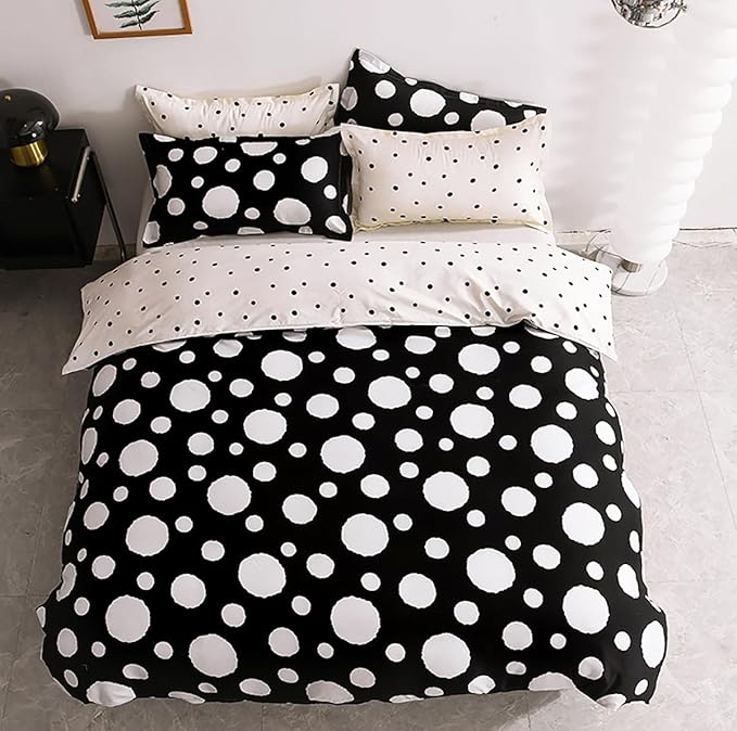 White Polka Dots Comforter King Black White Dots Print Reversible Gingham King Bedding Comforter Set Boys Girls Black White Bed Sets Soft 3Pcs King Comforter Sets