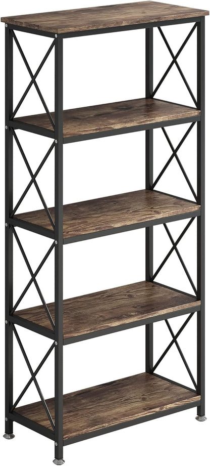 4NM Bookshelf 5 Tier Industrial Bookcase Home Office Adjustable Bookshelves Storage Shelves Organizer Vintage Book Shelf Display Rack for Living Room, Bedroom,Home (Rustic Brown and Black)