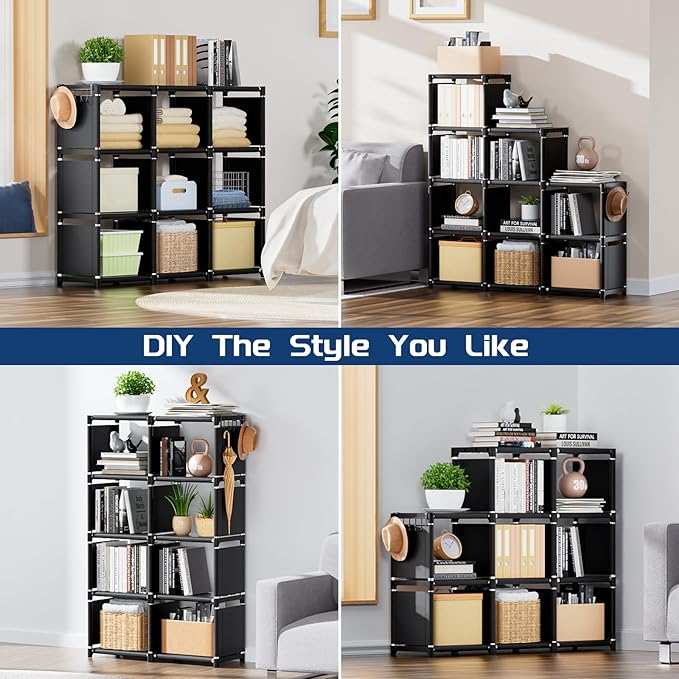 Mavivegue Book Shelf, 9 Cube Storage Organizer, DIY Bookcase, Metal Cube Bookshelf, Tall Book case for Bedroom, Living Room,Office, Closet Storage Organizer, Black Cubicle Storage Rack